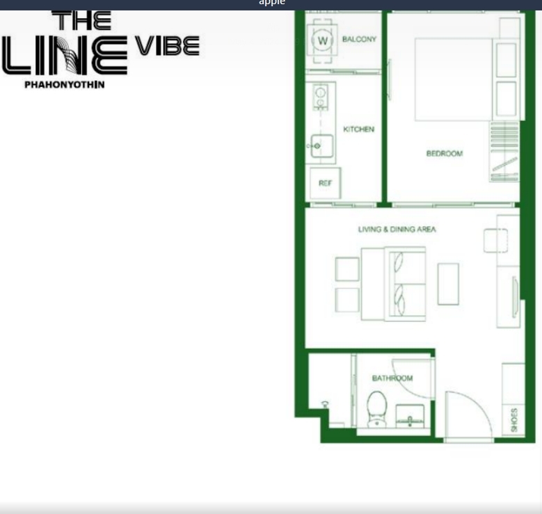 ขายดาวน์ โครงการ The Line Vibe  1 ห้องนอน 1 ห้องน้ำ  36.7ตรม. (1B.