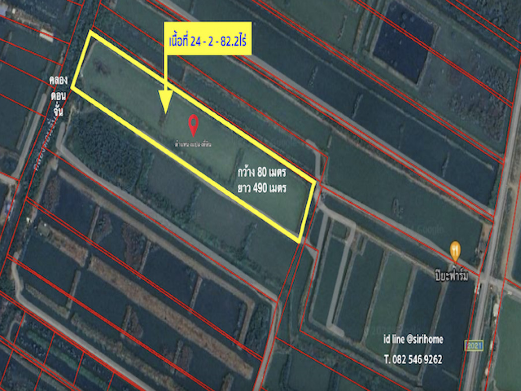 ขายที่ดิน อัมพวา สมุทรสงคราม 24ไร่ 2งาน 82.2ตร.วา กว้าง 80เมตร ยาว 490เมตร ราคาดี ห่างจากถนนพระราม 2 เพียง 5กม.