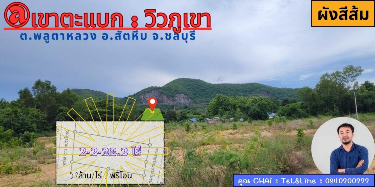 Vายที่ดินวิวภูเขา 2-2-22.2 ไร่ @เขาตะแบก ต.พลูตาหลวง อ.สัตหีบ จ.ชลบุรี  