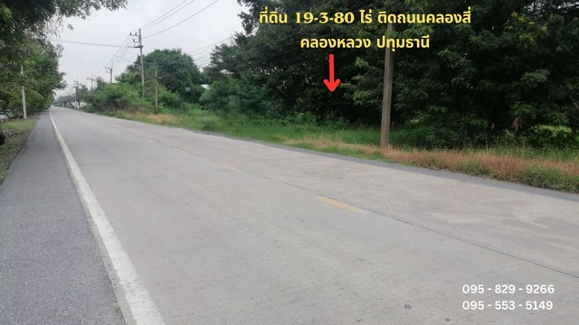 ขายถูกที่ดิน 19-3-80 ไร่ ติดถนนคลองสี่ คลองหลวง ปทุมธานี  .