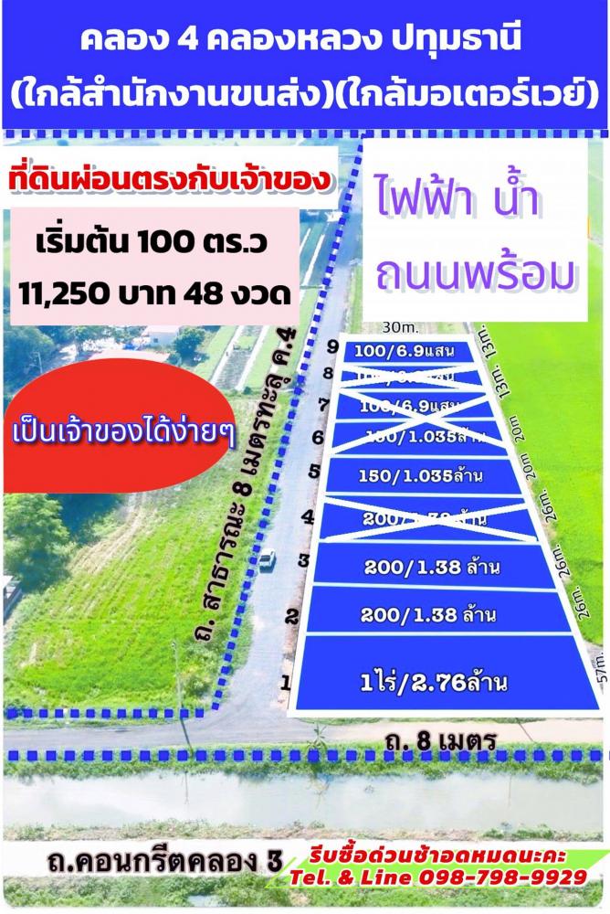 #ที่ดินเงินผ่อน #คลอง4 คลองหลวง ปทุมธานี  .