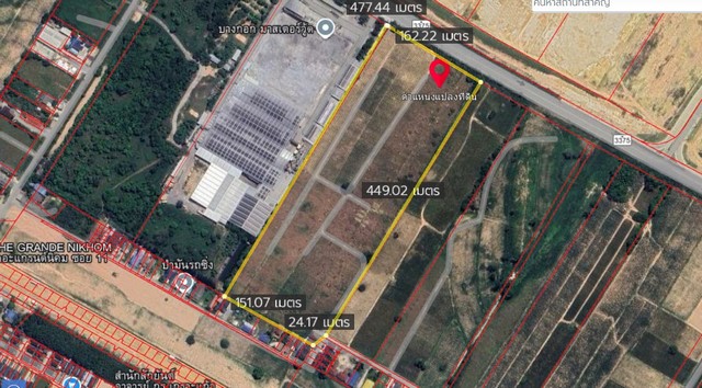 ขายที่ดิน 47-2-78 ไร่  ผังสีม่วงลาย ต.มาบข่า อ.นิคมพัฒนา จ.ระยอง   .