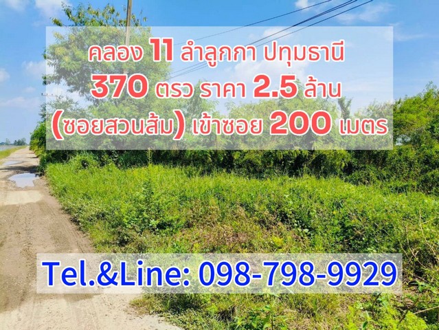 คลอง 11 ลำลูกกา ปทุมธานี  370 ตรว ราคา 2.5 ล้าน  .