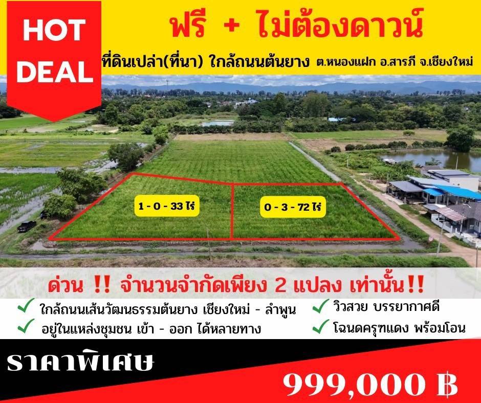 ที่ดินแปลงมุมวิวท้องนา+ภูเขา สารภี เชียงใหม่