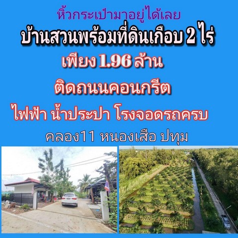 บ้านสวนพร้อมสวนปาล์ม ไฟฟ้าน้ำประปาครบ ติดถนนคอนกรีต คลอง11หนองเสื  .