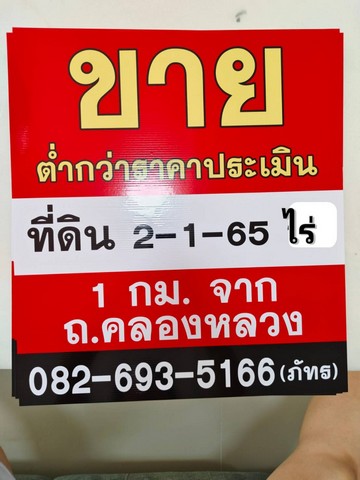 ขายที่ดิน ที่ดิน ซ.คลองสี่ 2 ห่าง ถ.คลองหลวง 1 กม.  .