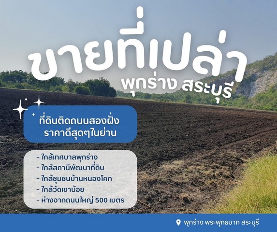 ขายที่ดินเปล่าสระบุรี ติดถนนสองฝั่ง เนื้อที่ 43 ไร่ โฉนดปลอดภาระ  .