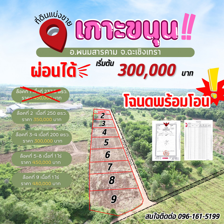 ขายที่สวนผ่อนได้เกาะขนุนเริ่มต้น 200 ตรว. ลดด่วนเหมาเพียง3แสนบาท ใกล้ตลาดสด โรงพยาบาลและถนนใหญ่ อ.พนมสารคาม ฉะเชิงเทรา: aa00000531000: aa00000531000