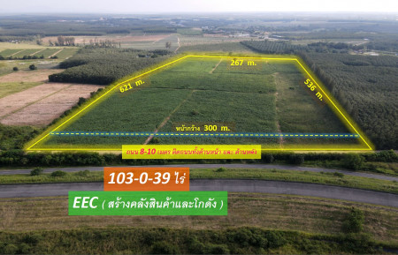 ขายที่ดิน EEC สร้างคลังสินค้าและโกดัง ถนน 3574 จ.ระยอง (ใกล้ นิคมอุตสาหกรรมอีสเทิร์นซีบอร์ด) 103-0-39 ไร่ หน้ากว้าง 300 m. ขนาดถนน 8-10 m.: aa00000462375