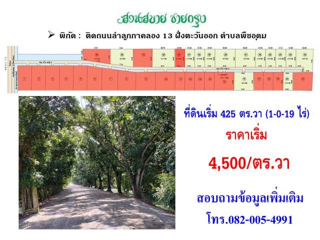 ขายที่ดินติดถนนลำลูกกาคลอง13