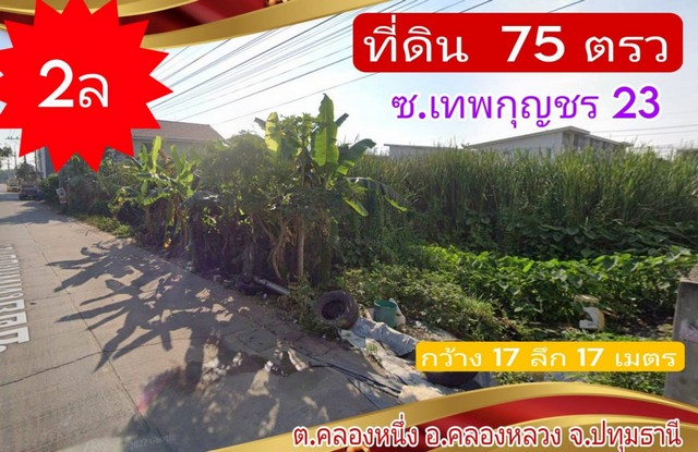 ขาย ที่ดิน ถ. ไอยรา 75 ตรว จ.ปทุมธานี อ.คลองหลวง ซ.เทพกุญชร 23  .