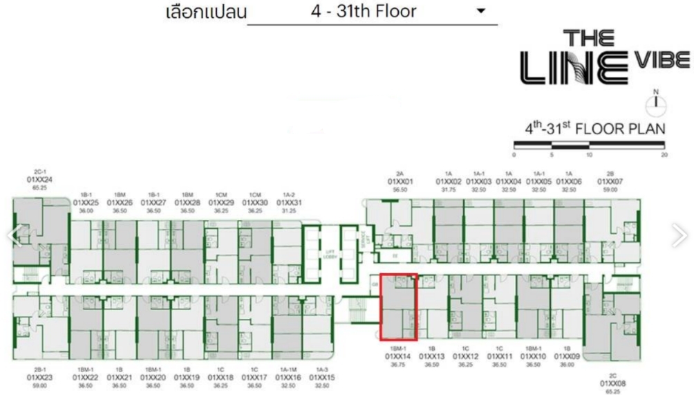 ขายดาวน์ โครงการ The Line Vibe  1 ห้องนอน 1 ห้องน้ำ  36.7ตรม. (1B.