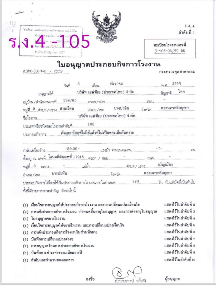 ขายโกดัง,โรงงาน พร้อมใบ ร.ง.4 105/106 อยุธยา