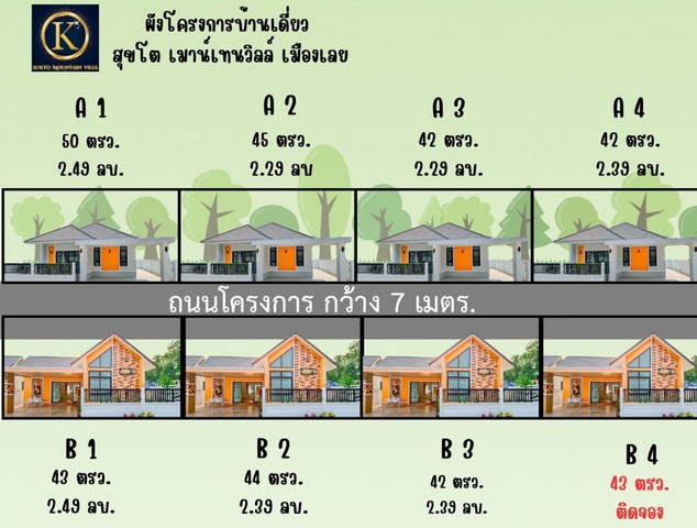 ขายบ้านเดี่ยว อำเภอเมือง จังหวัดเลย โครงการบ้านสุขโต เมาน์เทน วิล  .