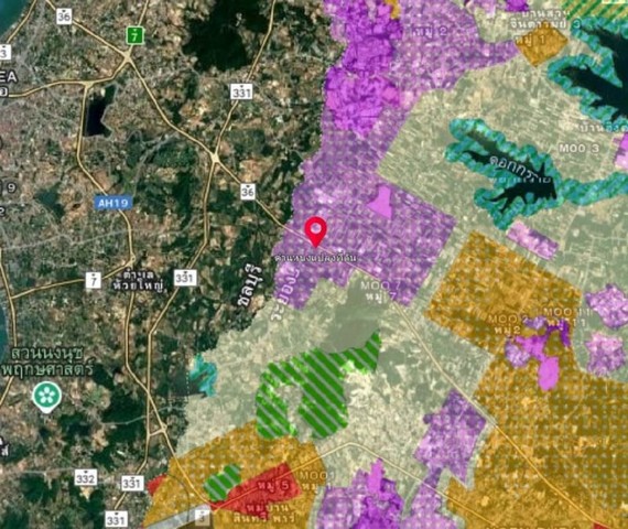 ขายที่ดินสวย (ผังเมืองสีม่วงลาย) ติดถนน นิคมพัฒนา ระยอง  .