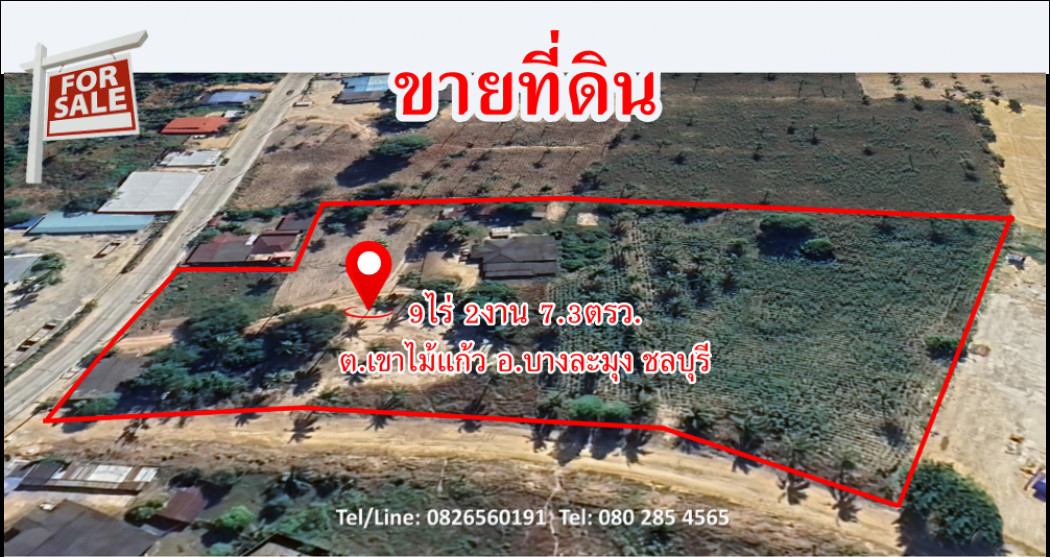 ขาย ที่ดิน ใกล้ถนน331 เขาไม้แก้ว บางละมุง ชลบุรี 9 ไร่ 2 งาน 7.3 ตรว ติดทางสาธารณ2ด้าน: aa00000598175