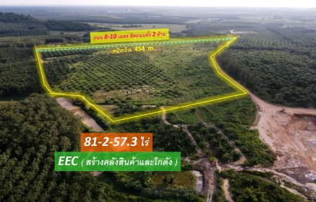 ขายที่ดิน EEC สร้างคลังสินค้าและโกดัง—ถนน 3574 จ.ระยอง (ใกล้ นิคมอุตสาหกรรมอีสเทิร์นซีบอร์ด) 81-2-57.3 ไร่ หน้ากว้าง 454 m. # ขนาดถนน 10 m.: aa00000462372