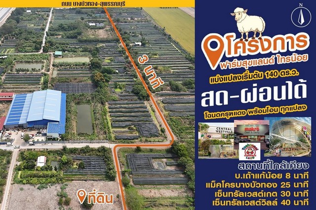 ขายที่ดินขุนศรี-ไทรน้อย 890,000 ถมแล้วขนาด 140 ตรว..