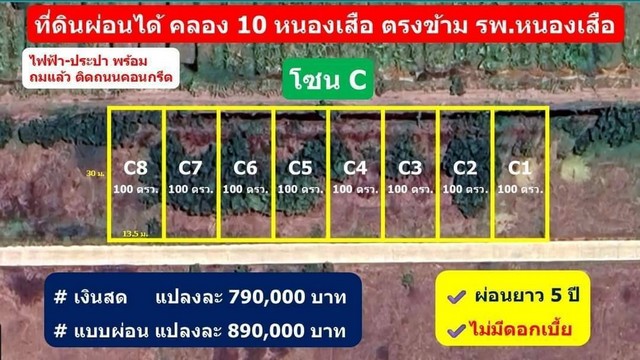 ที่ดินคลอง10 หนองเสือ ปทุมธานี 100 ตรว. 990,000.- .