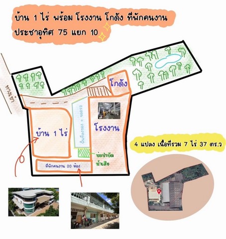 ด่วน! โรงงานพร้อมบ้านเดี่ยวบนเนื้อที่ กว่า 7 ไร่ประชาอุทิศ 75  .