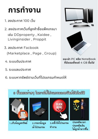 โปรแกรมลงประกาศขายอสังหาอัตโนมัติ 100เว็บ  .