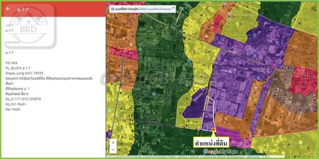 ขายที่ดินสีม่วงเลียบคลองส่งน้ำสุวรรณภูมิ เนื้อที่ 5-3-0.9 ไร่  .