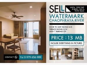 ขายพร้อมผู้เช่า คอนโด Watermark Chaophraya River 94 ตรม. ชั้น 12A ตึก B โทร. 0979.656.989 เจ้าของขายเอง pet-friendly เลี้ยงน้องหมาน้องแมวขนาดเล็กได้