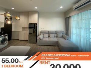 ให้เช่าคอนโดBaan Klang Krung Siam - Pathumwan ห้องรีโนเวทใหม่สวย เฟอร์นิเจอร์ครบครัน