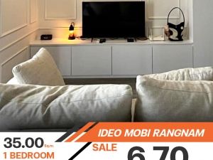 ขายIdeo Mobi Rangnam ห้องตกแต่งมาให้พร้อมอยู่ เฟอร์นิเจอร์ และเครื่องใช้ไฟฟ้าครบครัน ติด True Wifi ให้แล้ว