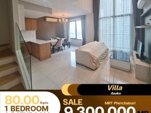 ขายVilla Asoke ห้อง Duplex 2 ชั้น  1 ห้องนอน 2 ห้องน้ำ 80 ตร.ม. วิวสวย ตกแต่งโทนสีขาวสะอาดตา