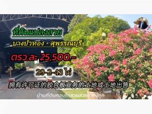 ขายที่ดินพร้อมสิ่งปลูกสร้าง ย่านบางบัวทอง เนื้อที่ 29-2-43 ไร่  .