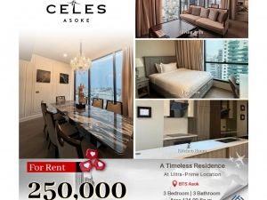 Condo Celes Asoke 3 ห้องนอน 3 ห้องน้ำ ห้อง Penthouse ตกแต่งสวย  Luxury เฟอร์นิเจอร์ครบครัน ใกล้ BTS  อโศก: aa00000599171